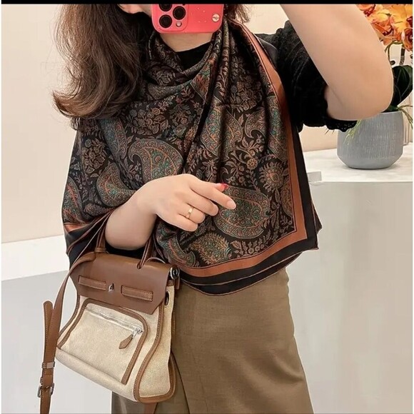SILKY Brown paisley fashionista luxury scarf - Picture 3 of 5
